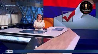 Скриншот сюжета Первого канала о выборах в Армении, на фоне карта Арагацотна