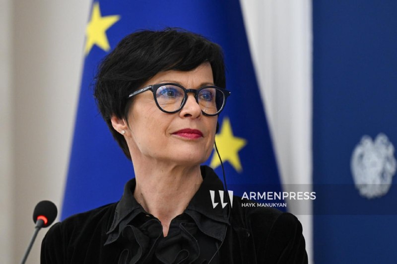 Флаги Евросоюза и Армении, символизирующие сотрудничество, на фоне пейзажей Арагацотна