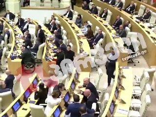 Депутаты парламента Грузии во время драки после отчета премьера